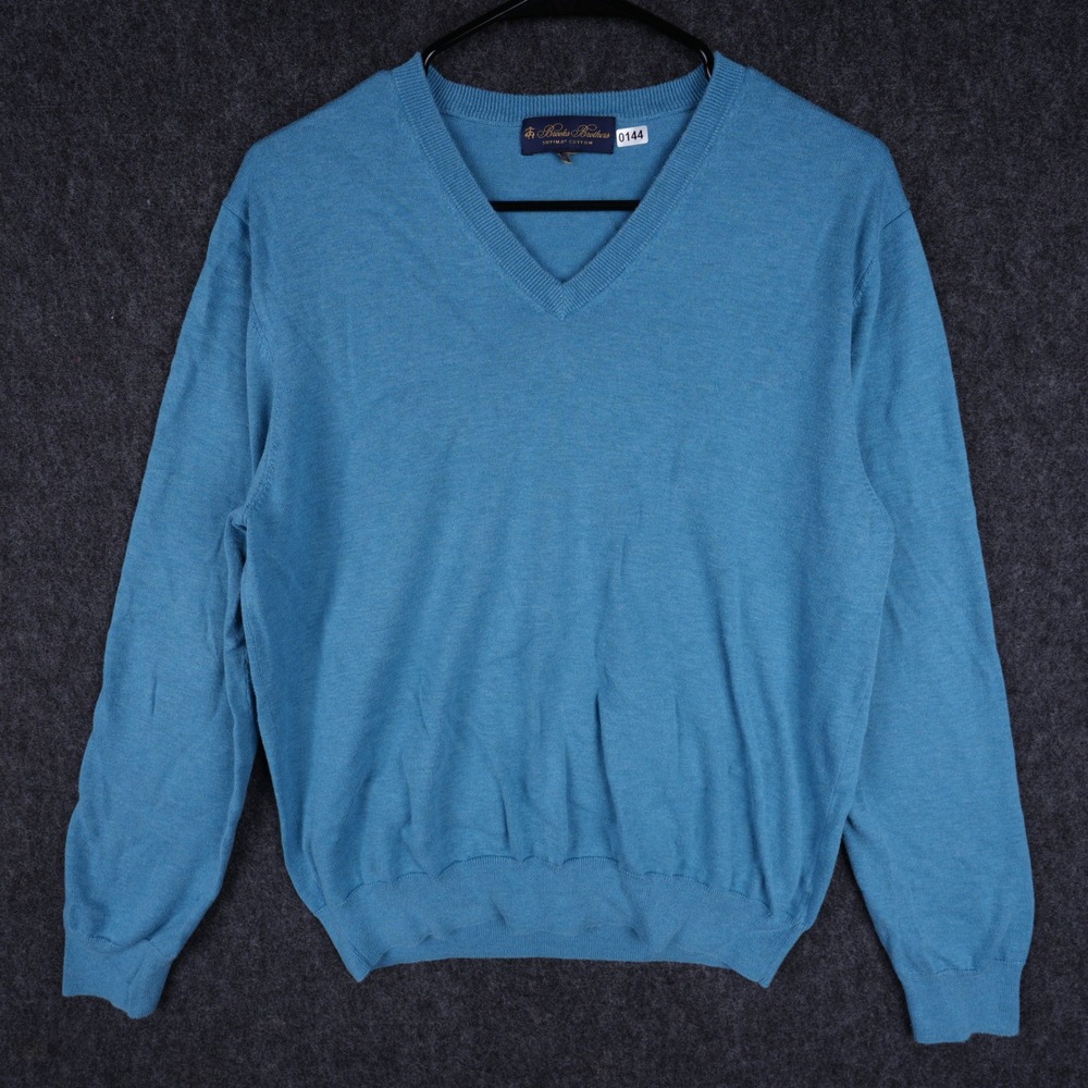 Brooks Brothers V-Neck Sweater Mens Medium Blue Supima Cotton EUC